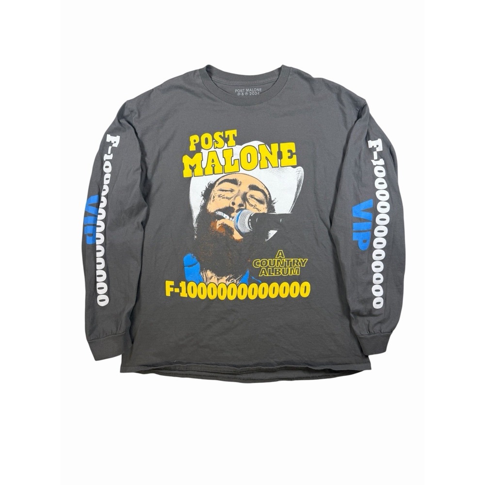 Post Malone F-1 Trillion VIP Long Sleeve Shirt Mens XL Gray Country Album 2024